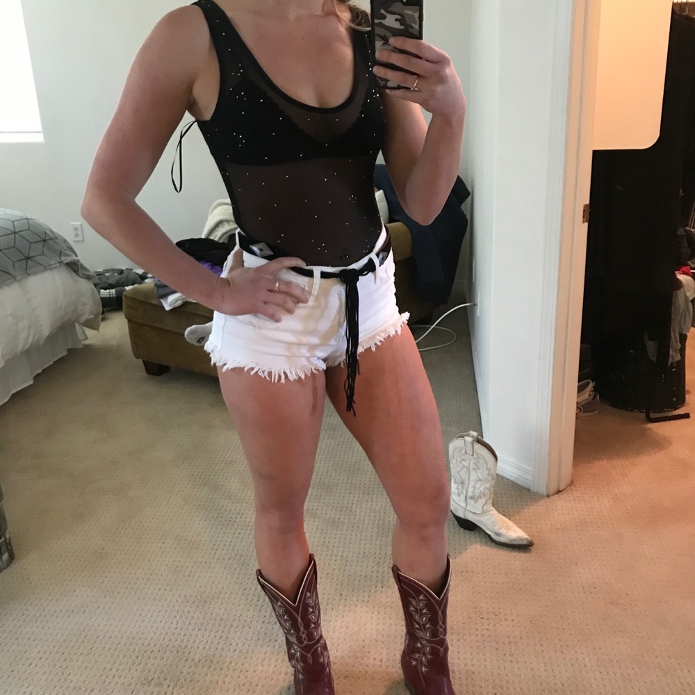 Black rhinestone sheer bodysuit